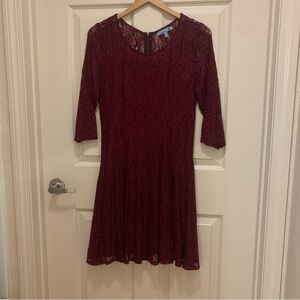 Juniors Lace Illusion A-Line Dress - Burgundy XL